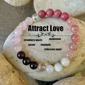 Round Love Stone Gemstone Beaded Stretch Bracelet Boho Garnet Moonstone Crystal